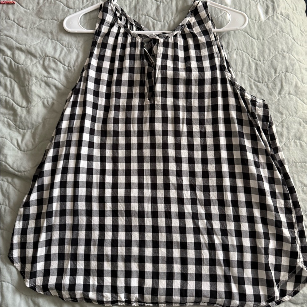 LOFT Black and White Gingham Tank Top